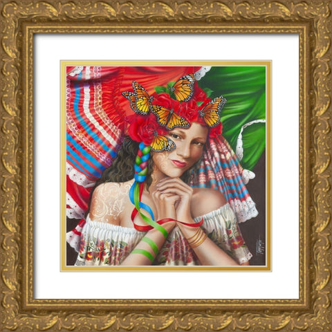 Esperanca Gold Ornate Wood Framed Art Print with Double Matting by Ferraro