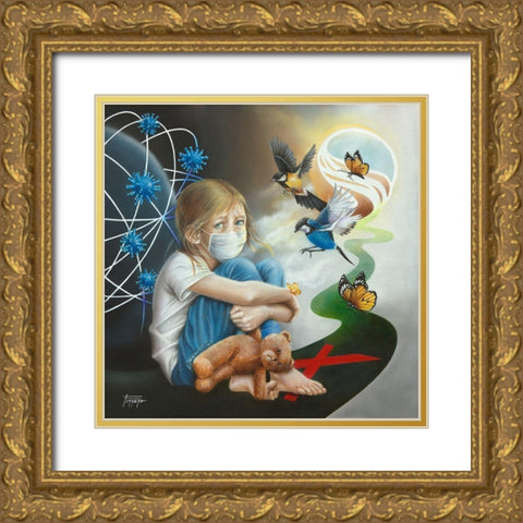 Hope not Fear Gold Ornate Wood Framed Art Print with Double Matting by Ferraro