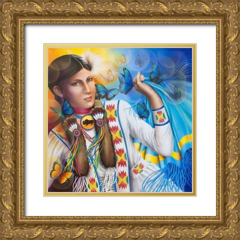 Soshone Butterfly Dance Gold Ornate Wood Framed Art Print with Double Matting by Ferraro