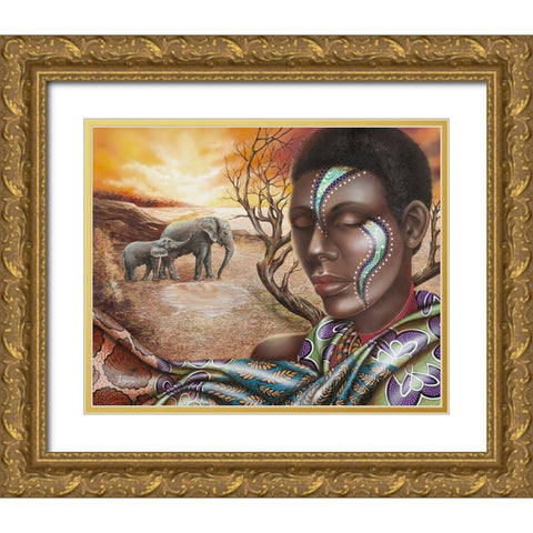 Tears of Africa Gold Ornate Wood Framed Art Print with Double Matting by Ferraro