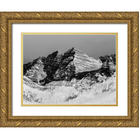 The Maroon Bells-Rocky Mountains-Aspen-Colorado-Black And White Gold Ornate Wood Framed Art Print with Double Matting by Highsmith, Carol