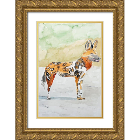African Wild Dog Gold Ornate Wood Framed Art Print with Double Matting by Derr, Wynn