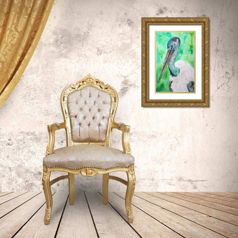 Black Necked Stork Gold Ornate Wood Framed Art Print with Double Matting by Derr, Wynn