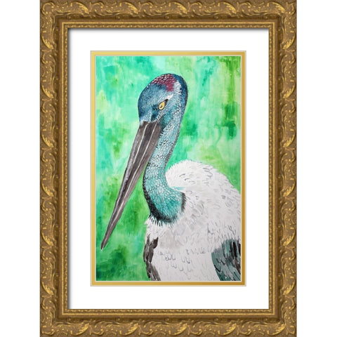 Black Necked Stork Gold Ornate Wood Framed Art Print with Double Matting by Derr, Wynn