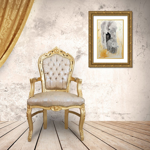 Elephant Pair Gold Ornate Wood Framed Art Print with Double Matting by Derr, Wynn
