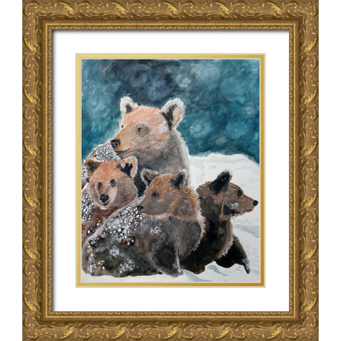 Frosty Bear Family Gold Ornate Wood Framed Art Print with Double Matting by Derr, Wynn