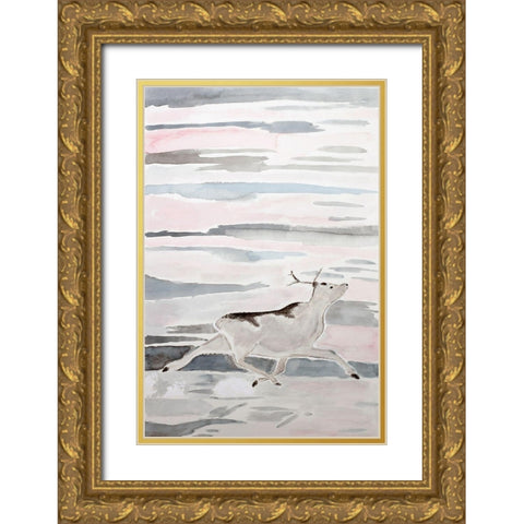 Peary Caribou Gold Ornate Wood Framed Art Print with Double Matting by Derr, Wynn