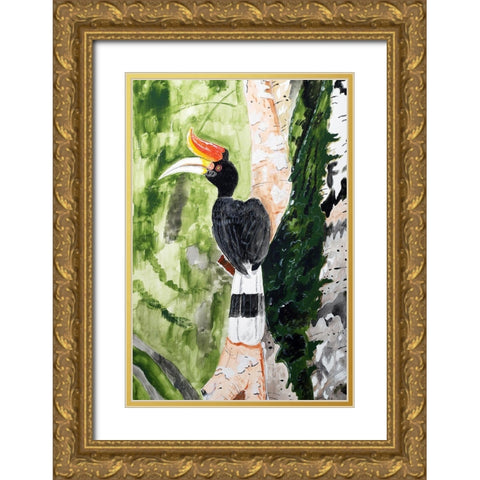 Rhinoceros Hornbill Gold Ornate Wood Framed Art Print with Double Matting by Derr, Wynn
