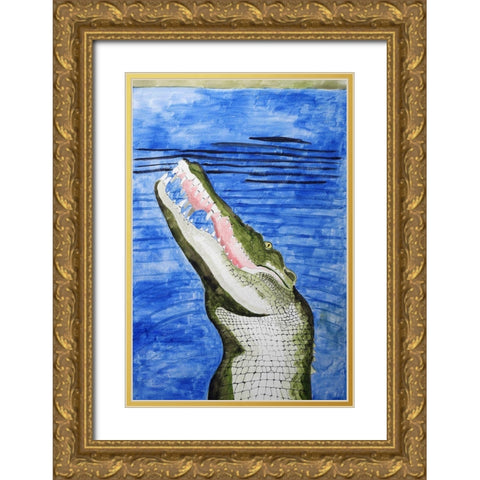 Saltwater Crocodile Gold Ornate Wood Framed Art Print with Double Matting by Derr, Wynn