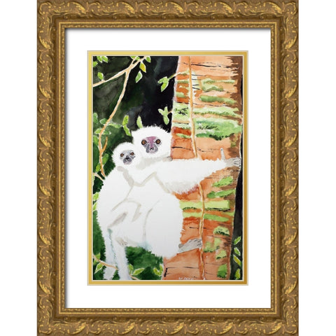 Silky Sifaka Duo Gold Ornate Wood Framed Art Print with Double Matting by Derr, Wynn