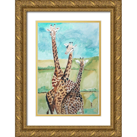 Southern Giraffes Gold Ornate Wood Framed Art Print with Double Matting by Derr, Wynn