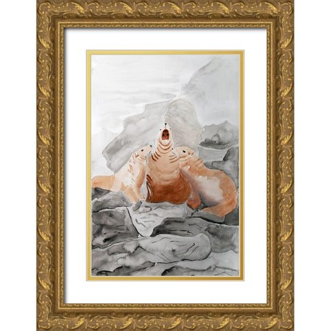 Stellar Sea Lion Trio Gold Ornate Wood Framed Art Print with Double Matting by Derr, Wynn