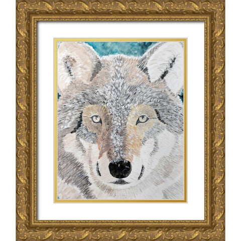 Wintery Wolf Gold Ornate Wood Framed Art Print with Double Matting by Derr, Wynn