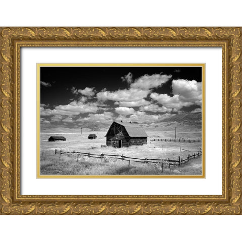 Infrared view of barn in rural Montana-USA Gold Ornate Wood Framed Art Print with Double Matting by Highsmith, Carol