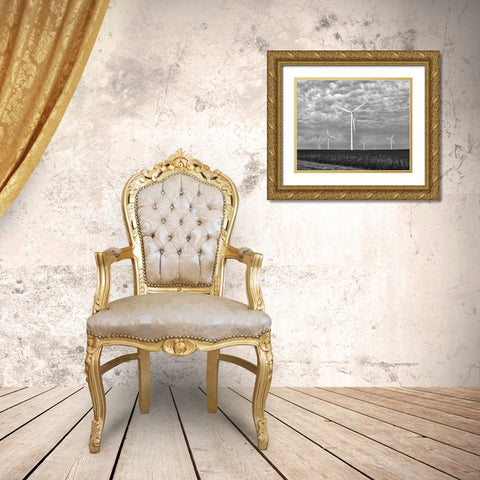 Wind farms-American prairie farms-Iowa Gold Ornate Wood Framed Art Print with Double Matting by Highsmith, Carol