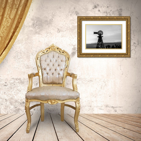 Silhouetted windmill in Texas Gold Ornate Wood Framed Art Print with Double Matting by Highsmith, Carol