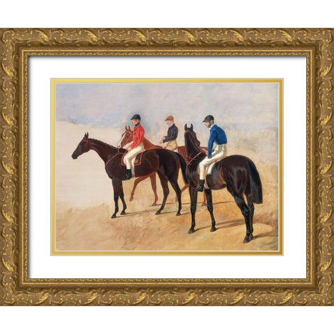 Steeplechase cracks Gold Ornate Wood Framed Art Print with Double Matting by Herring, John Frederick