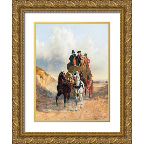 The Royal Mail Coach on the Road Gold Ornate Wood Framed Art Print with Double Matting by Herring, John Frederick