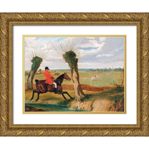 The Suffolk Hunt-Full Cry Gold Ornate Wood Framed Art Print with Double Matting by Herring, John Frederick