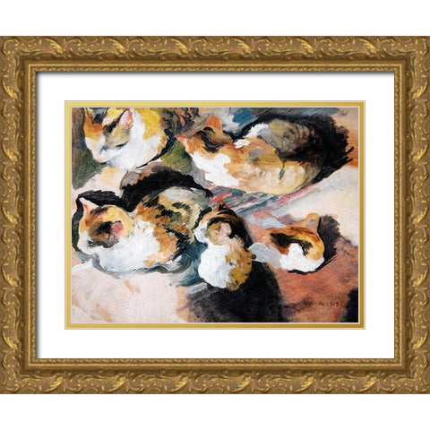 Katzenstudien Study of a Cat Gold Ornate Wood Framed Art Print with Double Matting by Macke, August