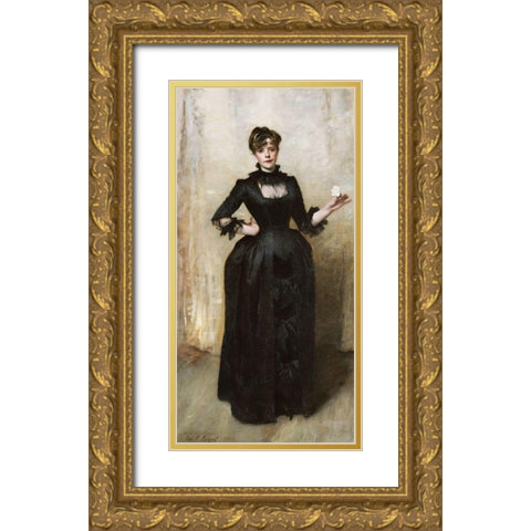 Lady with the Rose Gold Ornate Wood Framed Art Print with Double Matting by Sargent, John Singer