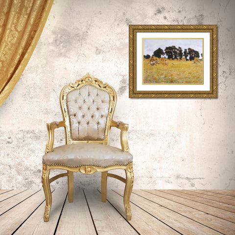 Reapers Resting in a Wheat Field Gold Ornate Wood Framed Art Print with Double Matting by Sargent, John Singer