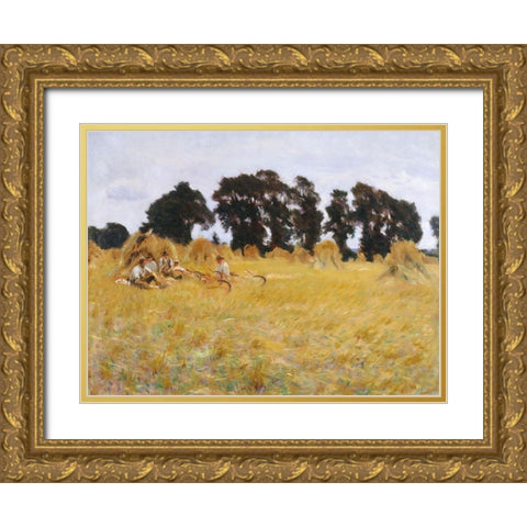 Reapers Resting in a Wheat Field Gold Ornate Wood Framed Art Print with Double Matting by Sargent, John Singer