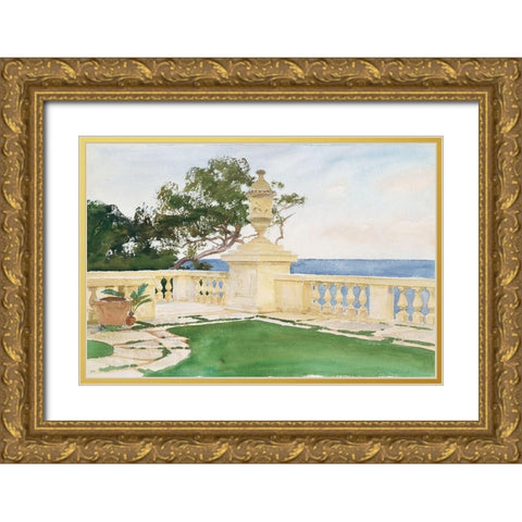 Terrace-Vizcaya Gold Ornate Wood Framed Art Print with Double Matting by Sargent, John Singer