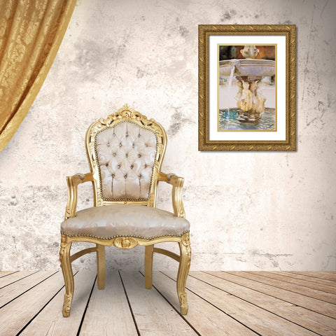 Spanish Fountain Gold Ornate Wood Framed Art Print with Double Matting by Sargent, John Singer