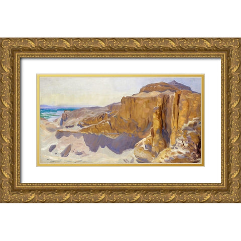 Cliffs at Deir el Bahri-Egypt Gold Ornate Wood Framed Art Print with Double Matting by Sargent, John Singer