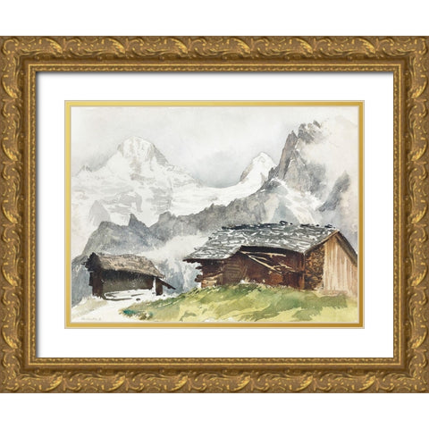 Chalets-Breithorn-Murren Gold Ornate Wood Framed Art Print with Double Matting by Sargent, John Singer
