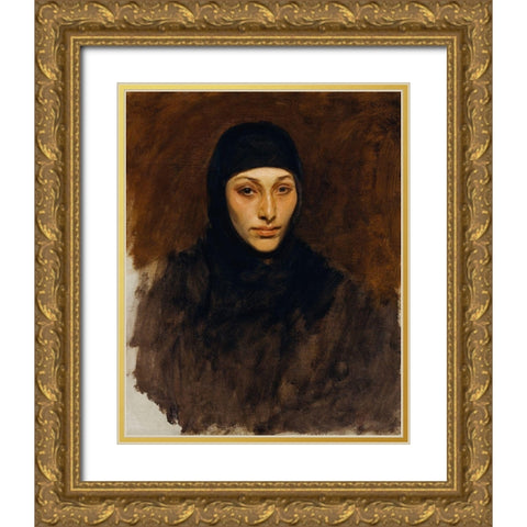 Egyptian Woman Gold Ornate Wood Framed Art Print with Double Matting by Sargent, John Singer