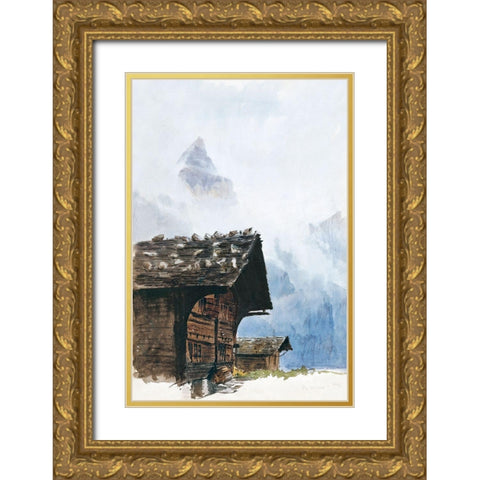 Chalets-Murren from Splendid Mountain Watercolours Sketchbook Gold Ornate Wood Framed Art Print with Double Matting by Sargent, John Singer