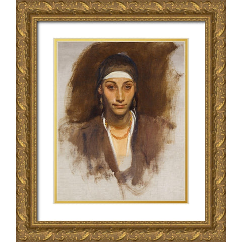 Egyptian Woman with Earrings Gold Ornate Wood Framed Art Print with Double Matting by Sargent, John Singer