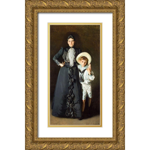 Portrait of Mrs. Edward L. Davis and Her Son-Livingston Davis Gold Ornate Wood Framed Art Print with Double Matting by Sargent, John Singer