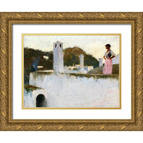 View of Capri Gold Ornate Wood Framed Art Print with Double Matting by Sargent, John Singer