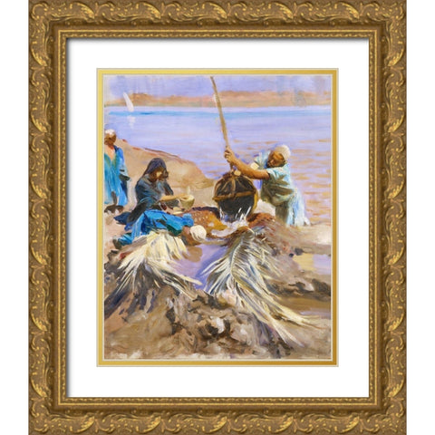 Egyptians Raising Water from the Nile Gold Ornate Wood Framed Art Print with Double Matting by Sargent, John Singer