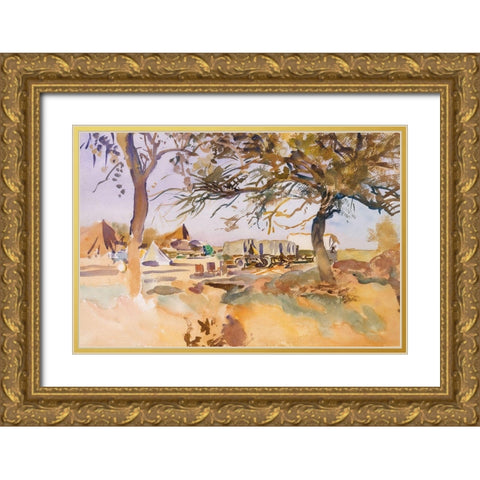 Military Camp Gold Ornate Wood Framed Art Print with Double Matting by Sargent, John Singer