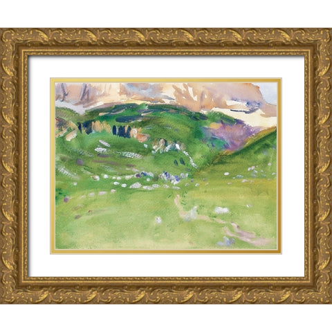 Sellar Alp-Dolomites Gold Ornate Wood Framed Art Print with Double Matting by Sargent, John Singer
