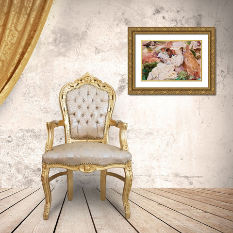 Simplon - Mrs Barnard and her Daughter Dorothy Gold Ornate Wood Framed Art Print with Double Matting by Sargent, John Singer
