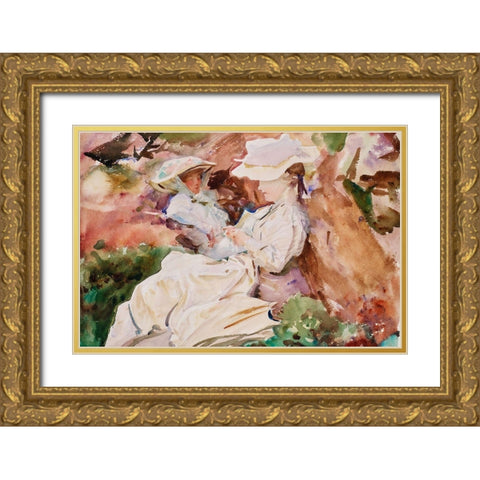 Simplon - Mrs Barnard and her Daughter Dorothy Gold Ornate Wood Framed Art Print with Double Matting by Sargent, John Singer