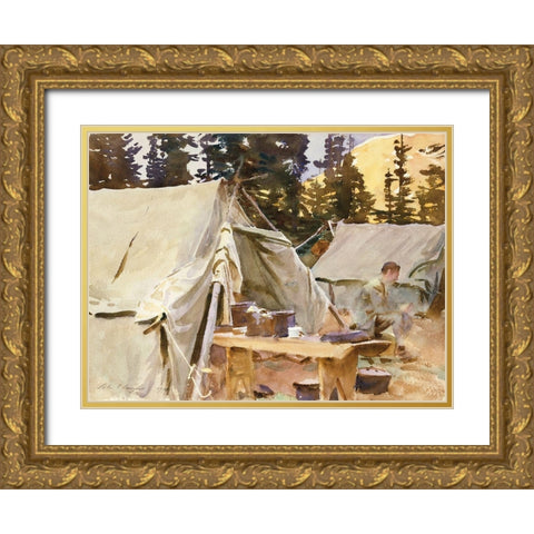 Camp at Lake OHara Gold Ornate Wood Framed Art Print with Double Matting by Sargent, John Singer