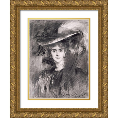 Portrait of the Baroness de Meyer Gold Ornate Wood Framed Art Print with Double Matting by Sargent, John Singer