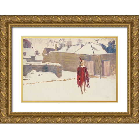 Mannikin in the Snow Gold Ornate Wood Framed Art Print with Double Matting by Sargent, John Singer