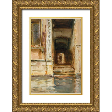 Venetian Passageway Gold Ornate Wood Framed Art Print with Double Matting by Sargent, John Singer