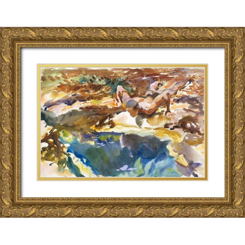 Man and Pool-FloridaÂ  Gold Ornate Wood Framed Art Print with Double Matting by Sargent, John Singer