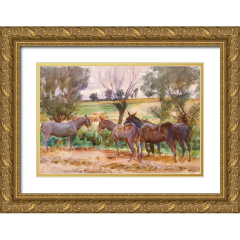 Mules Gold Ornate Wood Framed Art Print with Double Matting by Sargent, John Singer