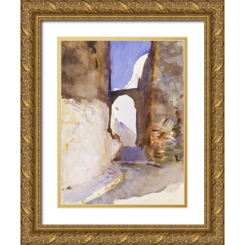 Street-Tangier Gold Ornate Wood Framed Art Print with Double Matting by Sargent, John Singer