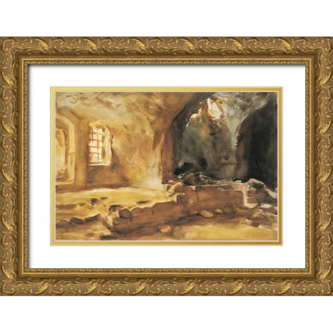 Ruined Cellar Arras Gold Ornate Wood Framed Art Print with Double Matting by Sargent, John Singer