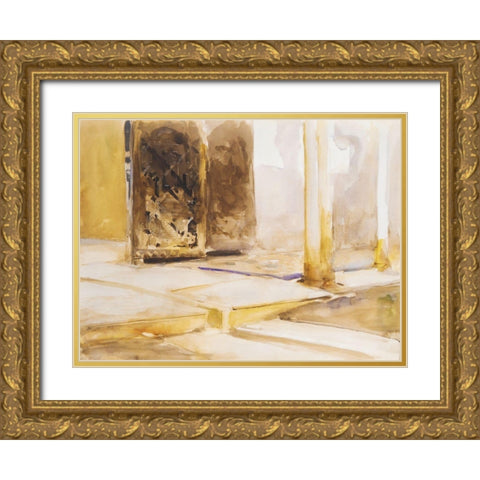 Patio de los Leones-Alhambra Gold Ornate Wood Framed Art Print with Double Matting by Sargent, John Singer
